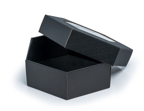 Pudełko karbowane czarne 240x240x90mm z oknem