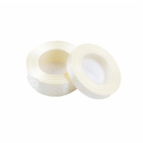 Wstążka satynowa kropki 12mm kremowa 22m WSK6004