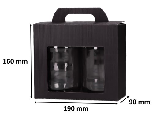 Czarne pudełko 2 słoiki z okienkiem 190x90x160 karbowane