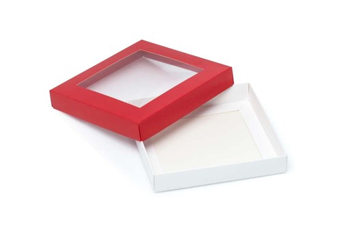 Pudełko ozdobne czerwone 150x150x25mm z oknem