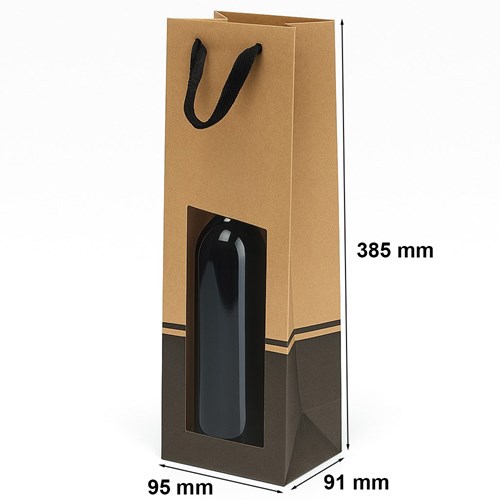 Torba na wino KRAFT 95x91x385mm, brązowo-czarna Z OKNEM