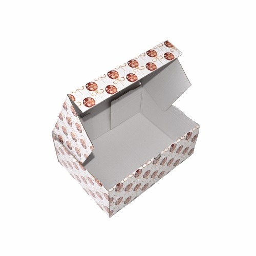 Pudełko prezentowe w formie kartonika wykrojnikowego z motywem świątecznych bombek