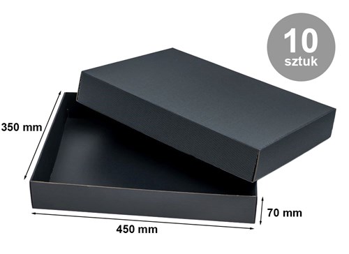 Pudełka karbowane czarne wieczkowe 450x350x70mm 10szt