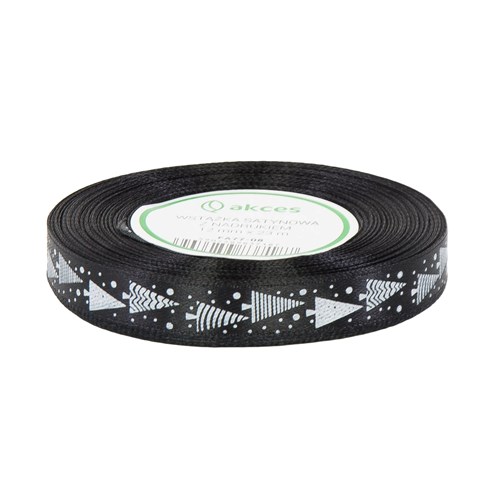 Wstążka dekoracyjna czarna choinki 25 mm / 22 m – świąteczna