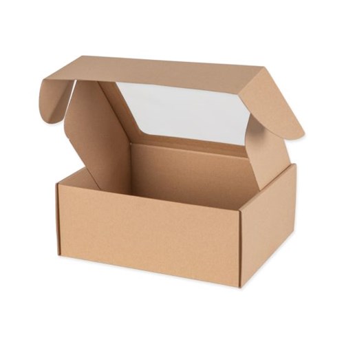 Brązowe pudełko prezentowe z okienkiem 250x200x100mm EKO