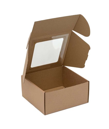 Karton ozdobny z okienkiem prezentowy 200x200x100mm brązowe EKO
