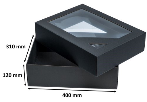 Pudełko karbowane czarne 400x310x120mm z oknem