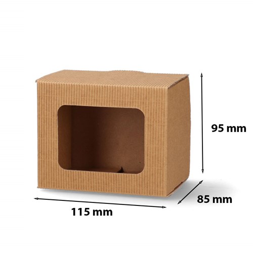 Brązowy karton na kubek z okienkiem 115x85x95mm karbowany