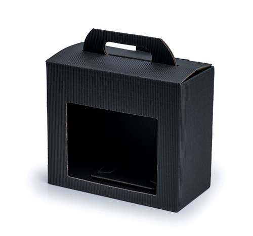 Czarne pudełko 2 słoiki z okienkiem 190x90x160 karbowane