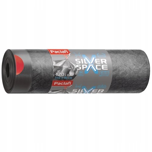 Ekologiczne worki Silver Space 120 l – szare, z taśmą, rolka 8 sztuk
