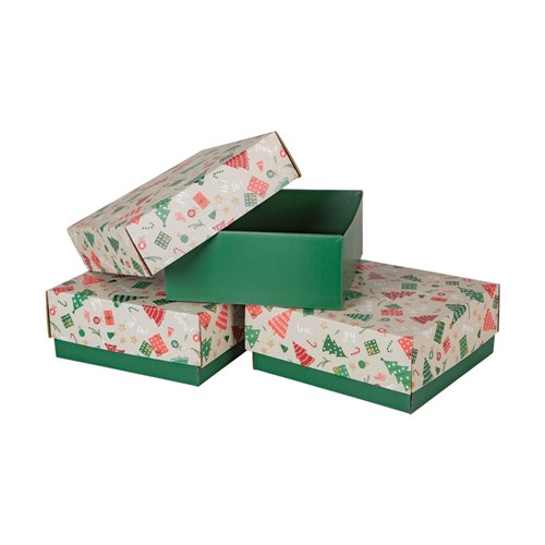 Pudełko świąteczne 200x200x85mm Choinki Wieko+Dno
