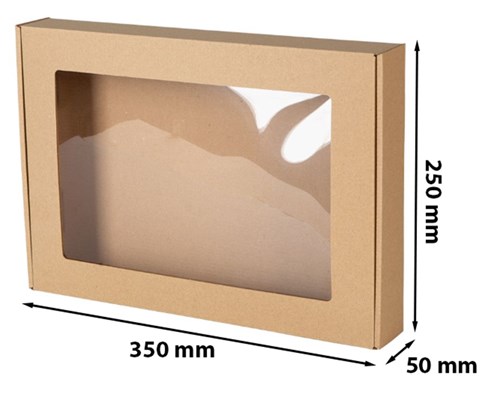 Pudełko ozdobne EKO brąz z oknem 350x250x50mm