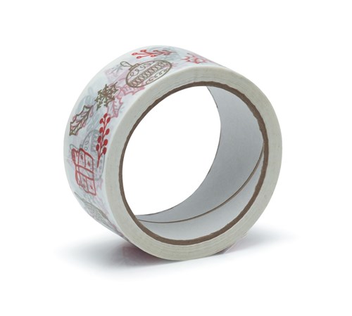 Taśma Świąteczna Wzorki Złoto-Czerwona 45mm/50m