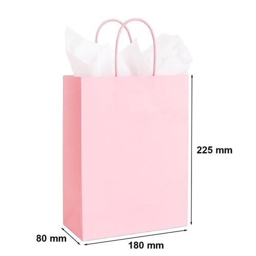 Jasnoróżowa torebka papierowa 180x80x225 mm z uchwytem skręcanym – kobieca i stylowa