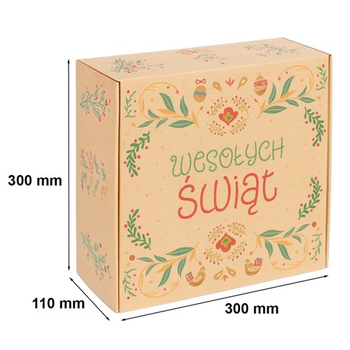 karton Wesołe Święta, pudełko świąteczne kraft, karton fasonowy z nadrukiem, opakowanie prezentowe święta, pudełko ozdobne kraft