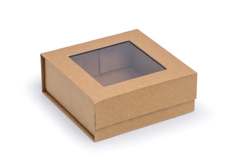 Pudełko Magnetyczne Kraft z Okienkiem 150x150x60mm (zew.) Ozdobne