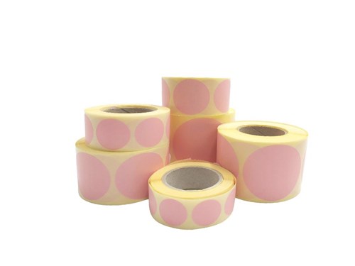 Naklejki okrągłe etykiety Fi50mm 500szt. na rolce Różowe