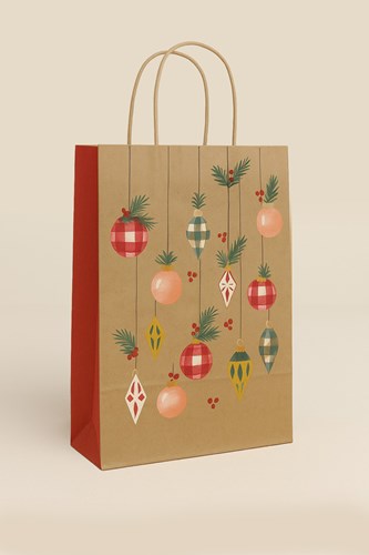 Torba ozdobna świąteczna KRAFT 180x80x220mm BOMBKI