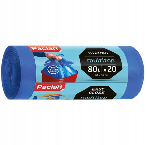 Worki Paclan MULTITOP 80 l – niebieskie, wytrzymałe, rolka 20 sztuk