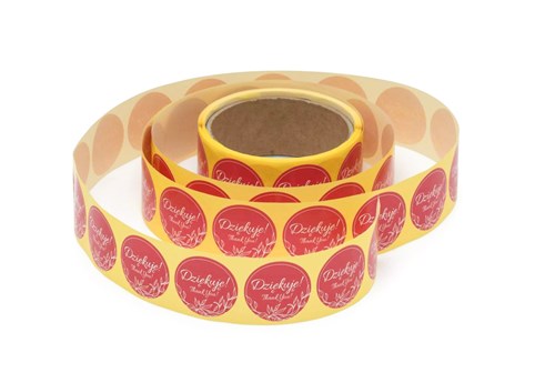 Naklejki okrągłe Różowo-Białe Fi35mm "Dziękuję"