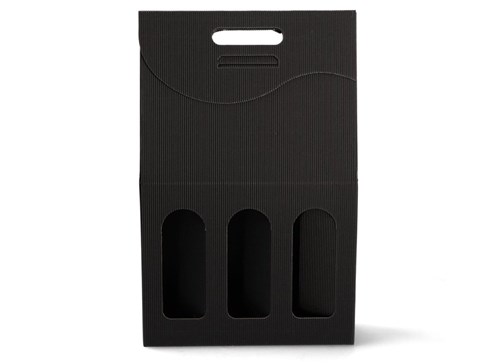 Pudełka karbowane czarne na 3 wina 250x80x330mm 10szt