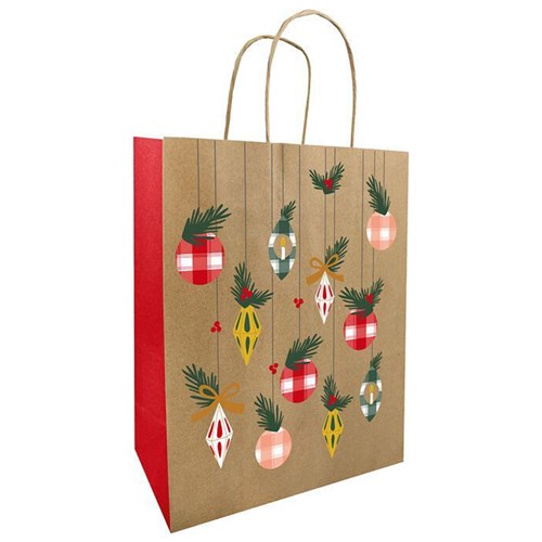 Torba ozdobna świąteczna KRAFT 180x80x220mm BOMBKI