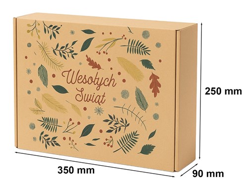 Karton fasonowy szary MIX Świąteczny z nadrukiem gałązek i napisem Wesołych Świąt, 350x250x90 mm.