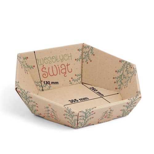 tacka świąteczna, koszyk prezentowy tekturowy, opakowanie Wesołe Święta, koszyk upominkowy święta, tacka na prezenty