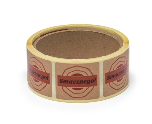 Naklejki papierowe Kraft 35x40mm, Smacznego, 200szt. w rolce