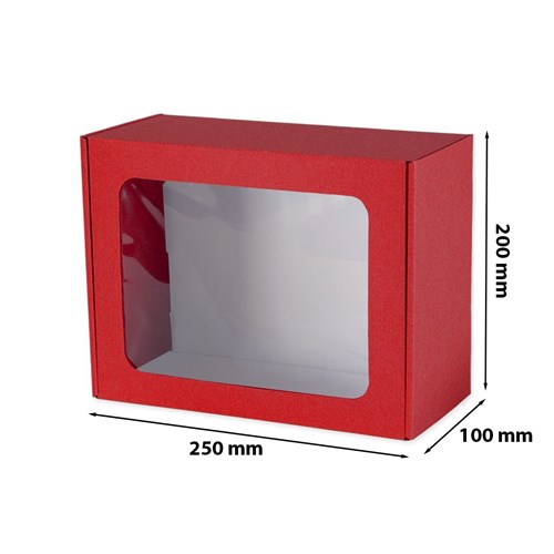 Pudełko ozdobne fasonowe z oknem Czerwone 250x200x100mm