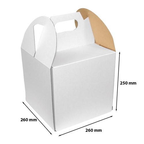 Karton Pudełko na Tort Ciasto 26x26x25 cm Biały z rączką