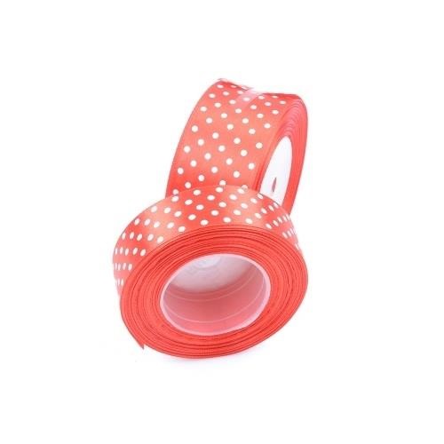 Wstążka satynowa kropki 38mm czerwona 22m WSK6055