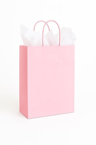 Jasnoróżowa torebka papierowa 180x80x225 mm z uchwytem skręcanym – kobieca i stylowa