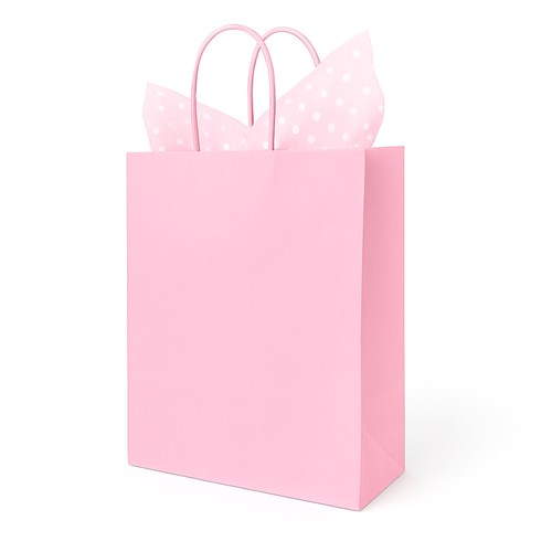 Jasnoróżowa torebka papierowa 230x120x300 mm z uchwytem skręcanym – delikatna i stylowa