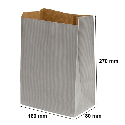 Torebka fałdowa srebrna KRAFT SILVER 160x270+80mm - 1 szt.