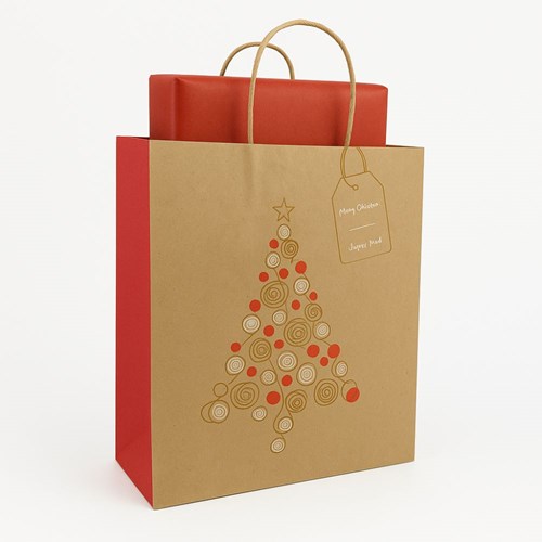 Torba świąteczna ozdobna KRAFT 260x120x320mm CHOINKA