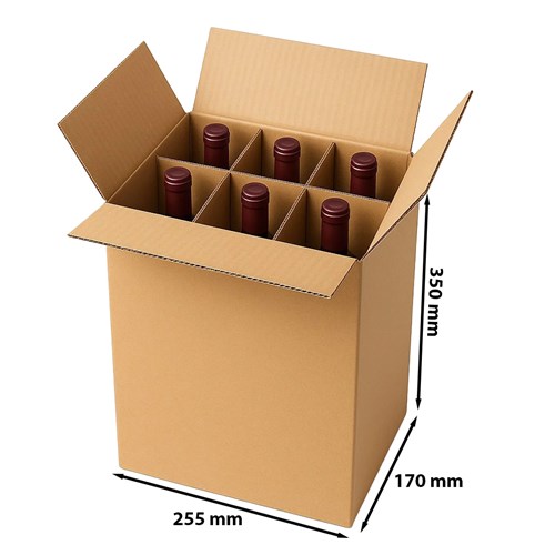 Karton klapowy na 6 sztuk butelek szklanych 255x170x350