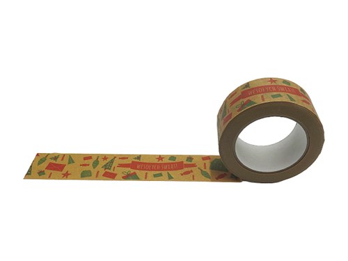 Taśma Świąteczna Papierowa "Wesołych Świąt" +wzorki 48mm/50m