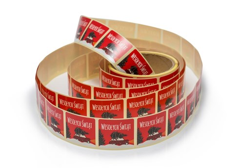 Naklejki Świąteczne Czerwone 35x40mm Auto z choinką, 200szt