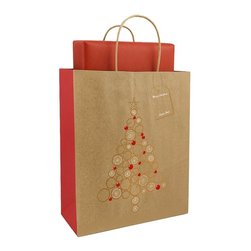 Torba świąteczna ozdobna KRAFT 260x120x320mm CHOINKA