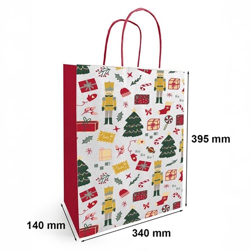 Torba świąteczna biało-czerwona +nadruk 340x140x395mm NOELLA