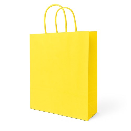 Żółta torebka papierowa 230x120x300 mm z uchwytem skręcanym – lekka i efektowna