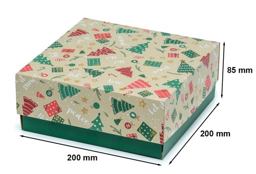 Pudełko świąteczne 200x200x85mm Choinki Wieko+Dno