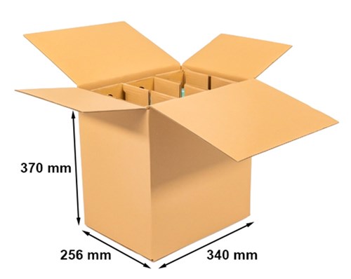 Solidny karton transportowy 340x256x370 mm - Pudełko na 6 butelek