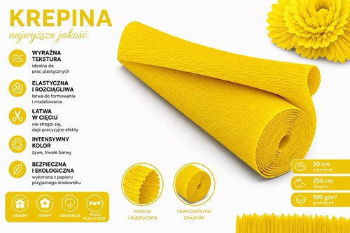 Krepina Włoska 180g Żółta 50×250 cm Gruba Bibuła Florystyczna