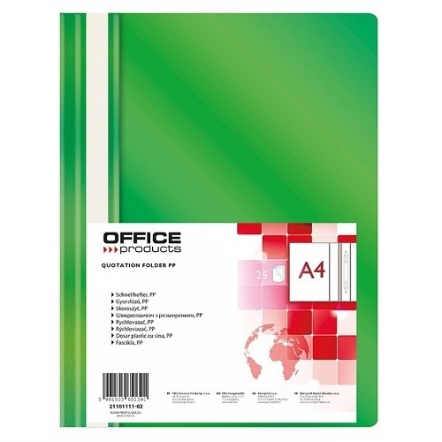Skoroszyt wpinany Office Prod. A4 PP 25szt Zielony