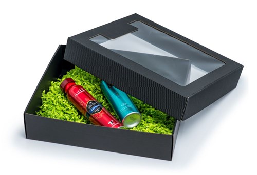 Pudełka karbowane czarne 350x300x90mm z oknem, 10 sztuk