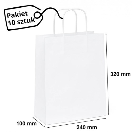 Pakiet - Torba papierowa na prezent 240x100x320 / BIAŁA 10szt
