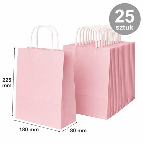 torebka papierowa pastelowa różowa 180x80x225 mm 25 sztuk
