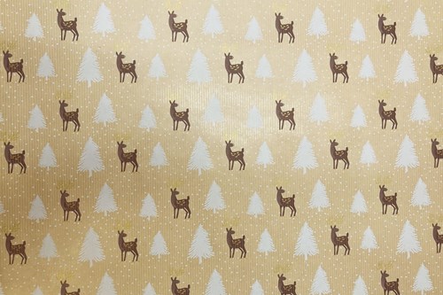 Papier prezentowy kraft świąteczny BIAŁE CHOINKI 0,69x50 m rolka